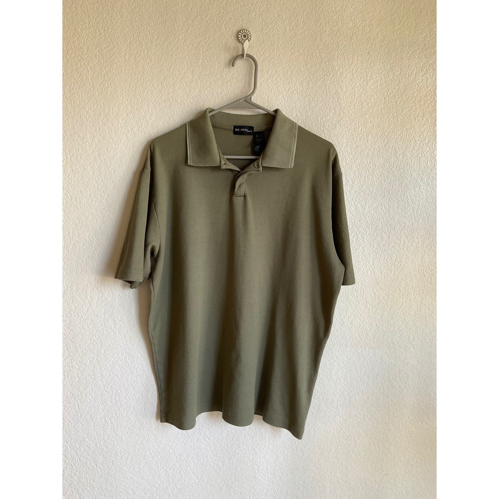 Axcess Men Olive Green Pima Cotton Blend Textured Short Sleeve Polo Shirt Large